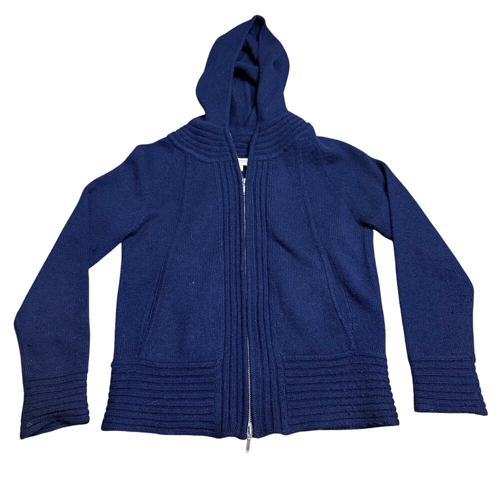 Kinross Cashmere Sweater 100% Cashmere Zip Jacket Size Small Navy Blue Hooded